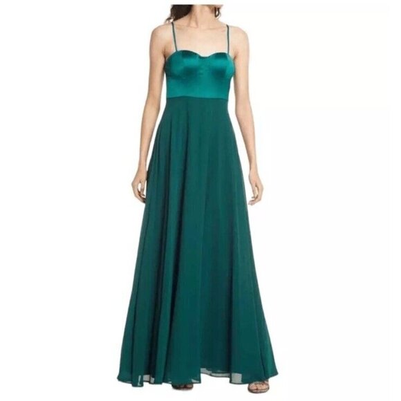 Lulus Womens Large Best Part of Me Green Satin Bustier Maxi Cocktail Dress Gown - Picture 1 of 9